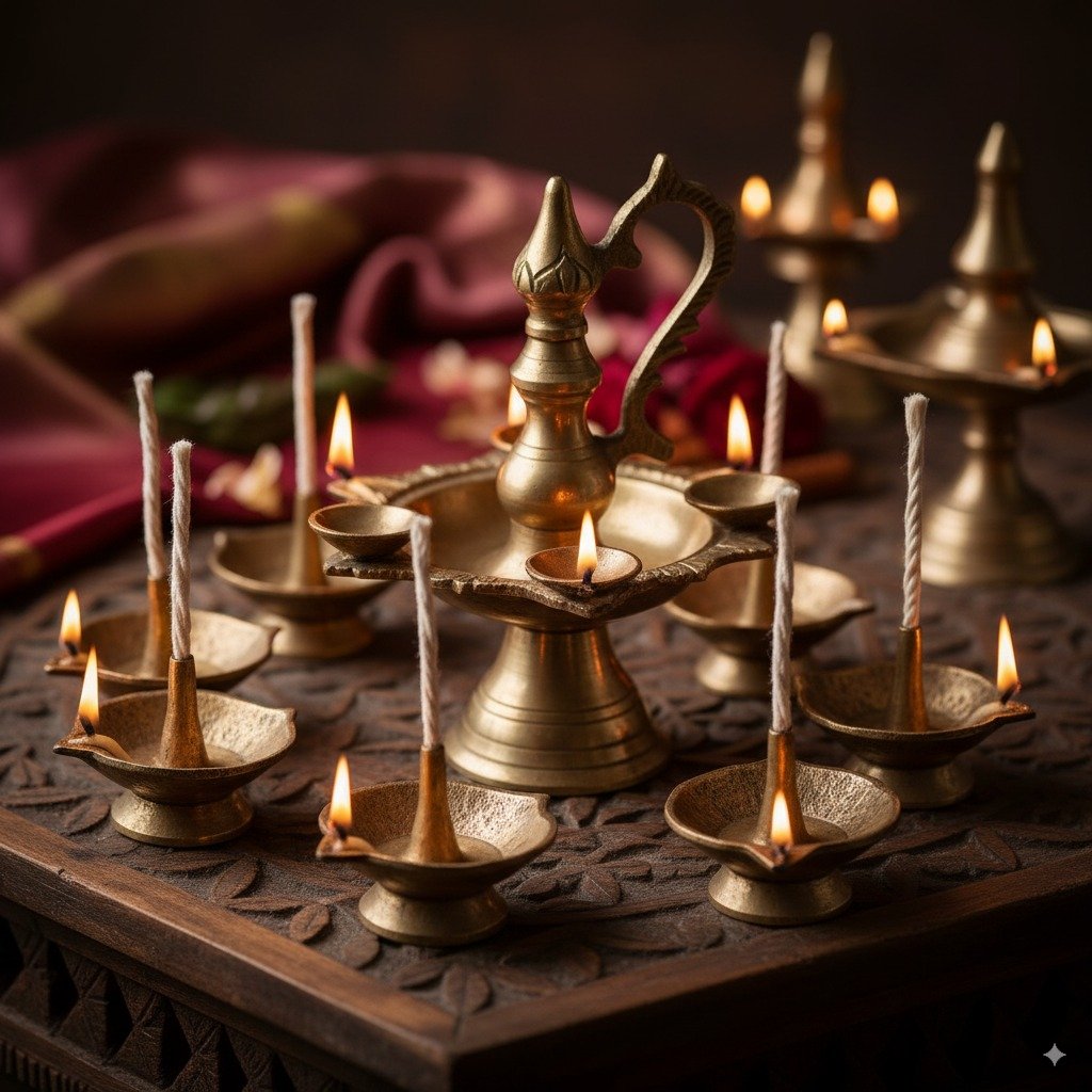 brass diya lamps Banarasi Suits , handicrafts from banaras