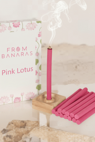 Pink Lotus Bamboo-less Incense Sticks (20 Sticks + Holder) | From Banaras